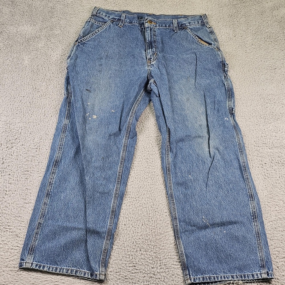 Carhartt Carpenter Jeans Mens 36x31 Blue Relaxed Fit Workwear Distressed Denim
